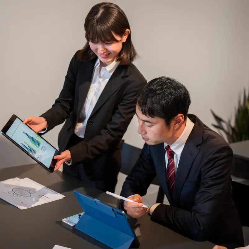 Business people working with ipad high angle